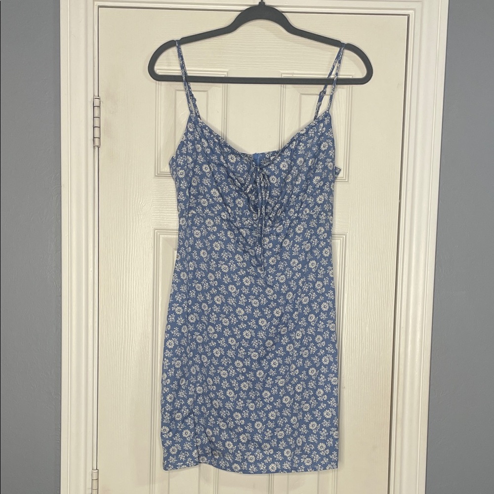 Reformation Blue Floral Tie-Front Mini Dress